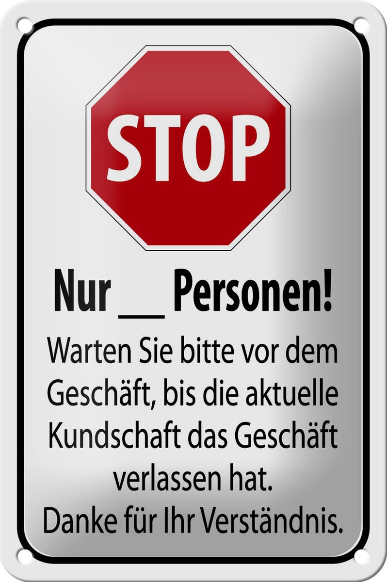Blechschild Hinweis 12x18cm Stop warten Sie vom Geschäft