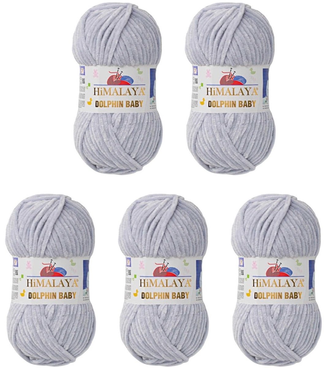Himalaya Dolphin Baby -(5 stuks)-80325 Lichtgrijs - Dolfijn Breien Gehaakte Garen 100g - Super Zachte Omvangrijk Dikke Pluche Fluwelen Bella Chenille Wol Kind Deken Amigurumi