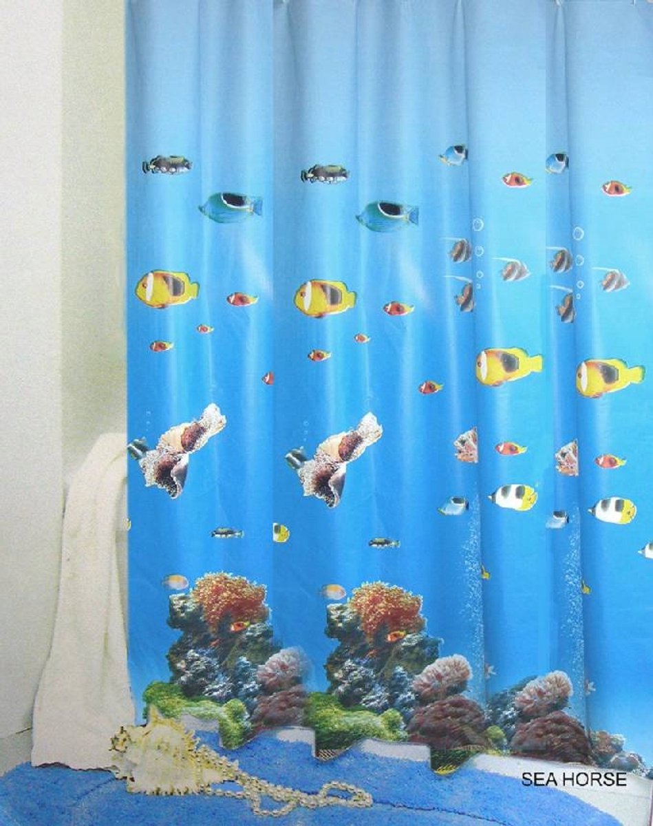 Douchegordijn PEVA 180x200cm Zee Paardje + 12 Haken