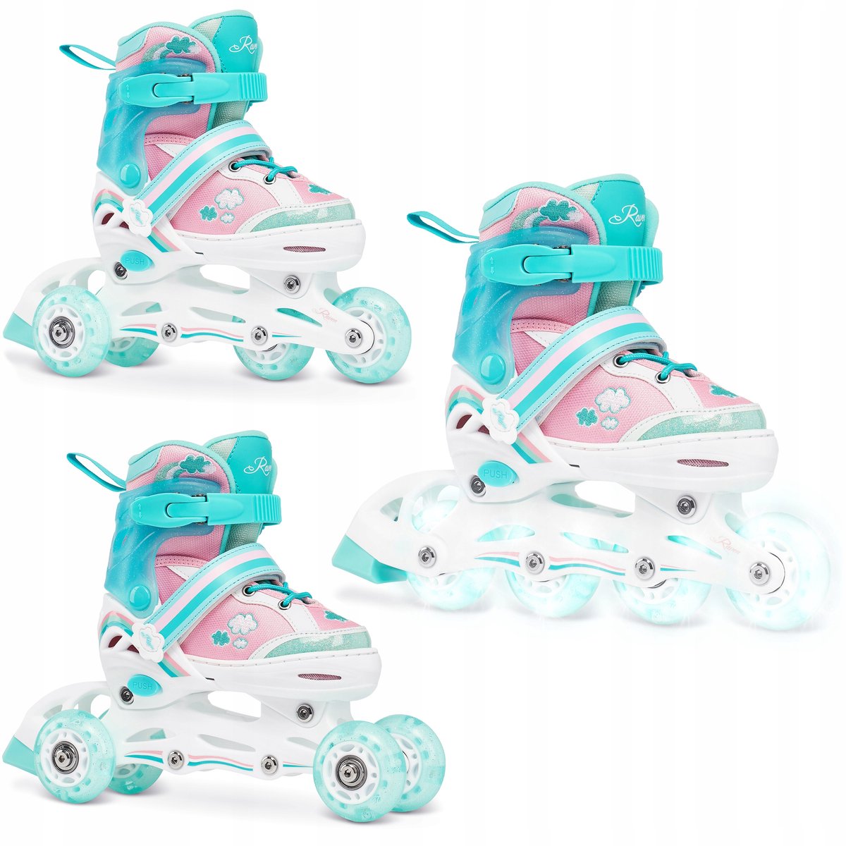 Verstelbare 3-in-1 Skates RAVEN Zoya Mint Maat 27-30 met LED Wielen