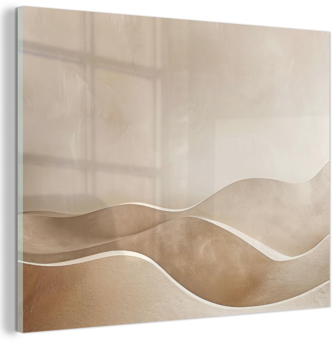 Unyqoos Moderne glazen wanddecoratie met beige heuvelpatroon voor woonkamer 40 x 30 cm