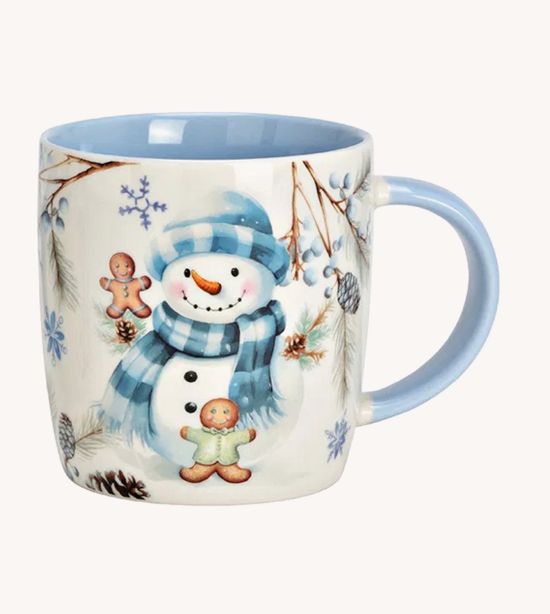 Mok sneeuwpop decor, blauw (B/H/D) 12x9x8cm 350ml