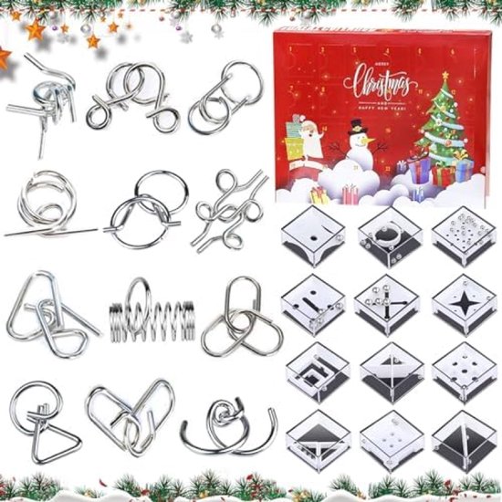 Calendrier De L’Avent Casse-Tête Métal 2025 – FainFun 24 Pièces, Puzzles IQ Pour Enfants Et Adultes, Cadeau De Noël Original