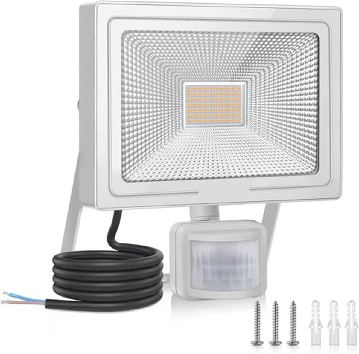 Led-spot met bewegingsmelder voor buiten, 60 W, 5200 lumen, IP66 waterdicht, 2700 K warmwit