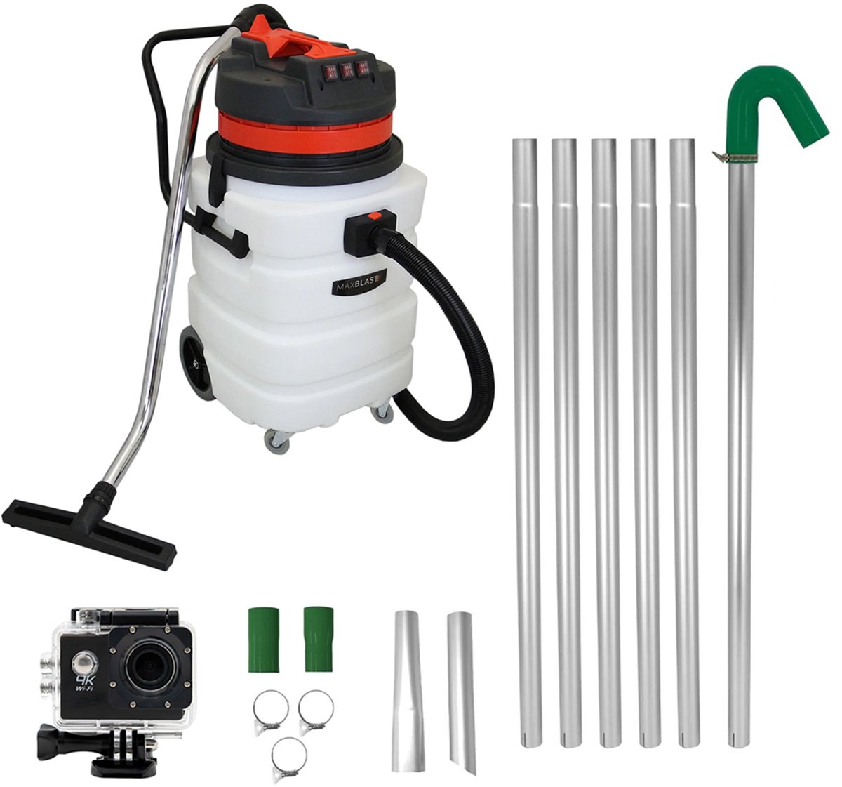 Dakgootstofzuigerstangen set 7,3 m lang bereik 90l nat- en droogzuiger 4K-camera