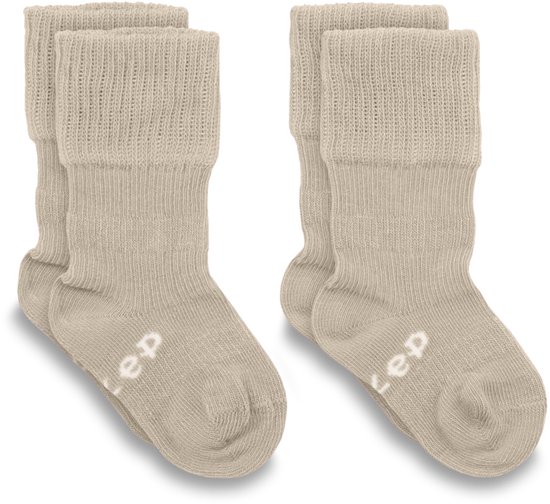 KipKep Blijf-Sokjes - Cookie - 0-6 maanden - baby sokjes - 2 paar - zakken niet af - biologisch katoen - beige