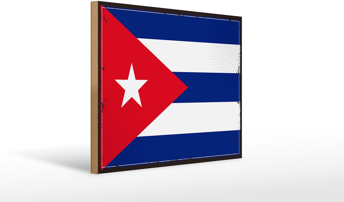 Holzschild Flagge Kuba 40x30cm Retro Flag of Cuba