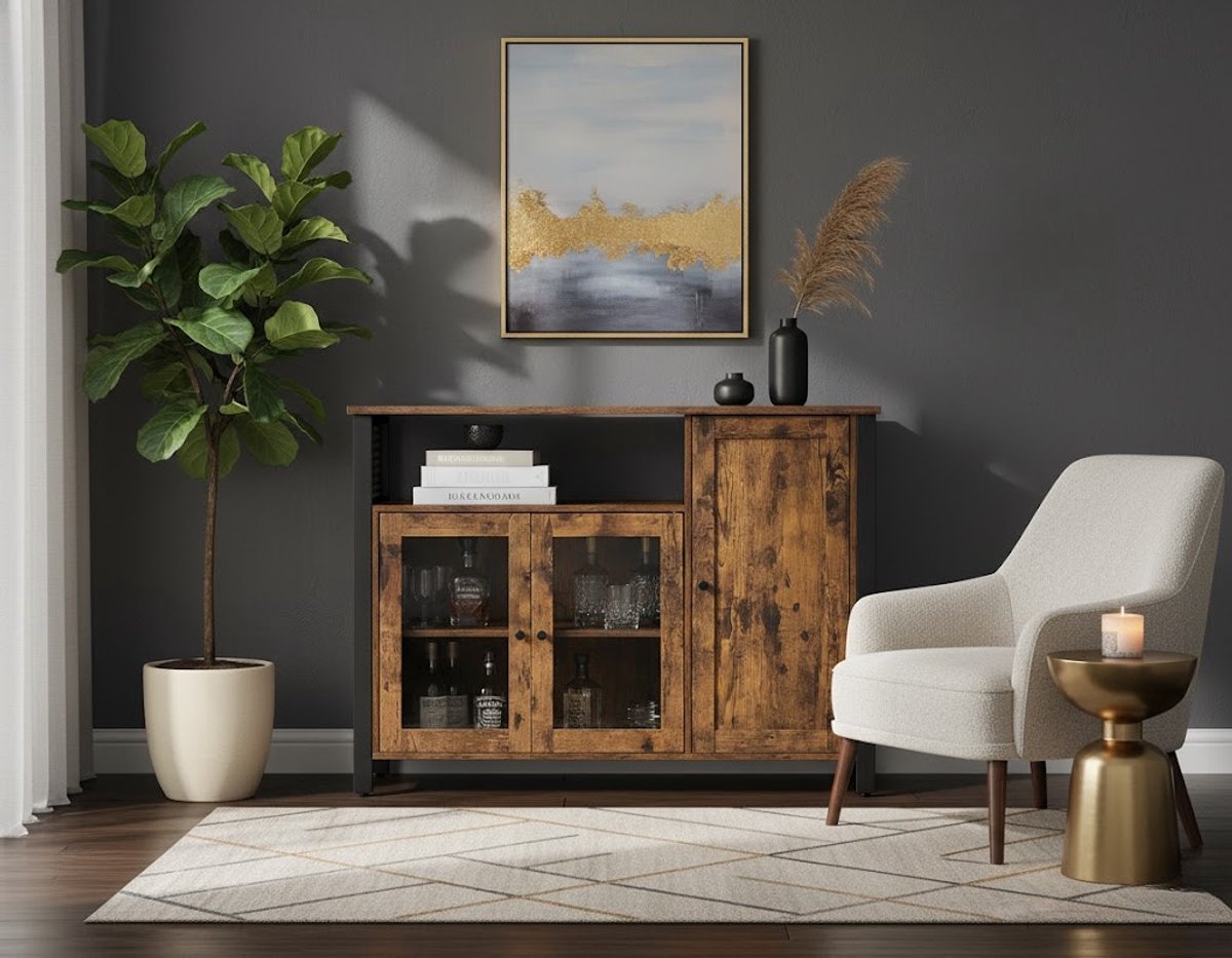 MIRA Home Opbergkast industrieel – Dressoir met deuren en vakken – Bruin/Zwart – 110x33x75 cm