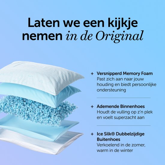 Cloudpillo Hoofdkussen - Original - Memory Foam 50x70 cm - Afstelbaar Design - Geschikt voor rug-, zij- en buikslapers - Traagschuim - Vermindert Nekklachten