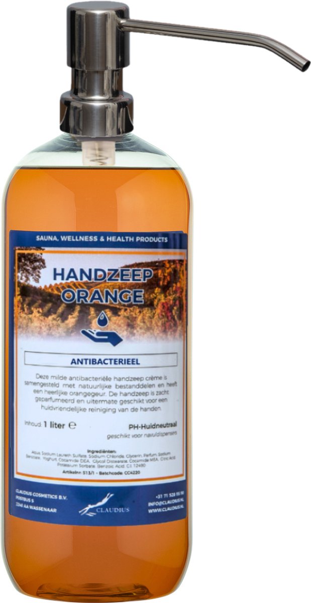 Handzeep Orange 1 liter - met gratis RVS zilverkleurige pomp