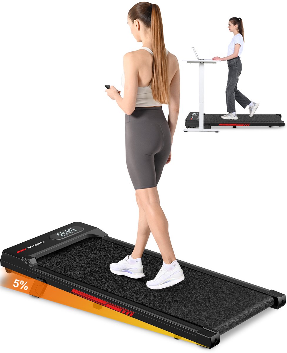 Loopband - Inklapbaar loopband Elektrisch met armleuningen 1-8 km/u - met afstandsbediening en LCD-display - Walkingpad - Treadmill - Zilver