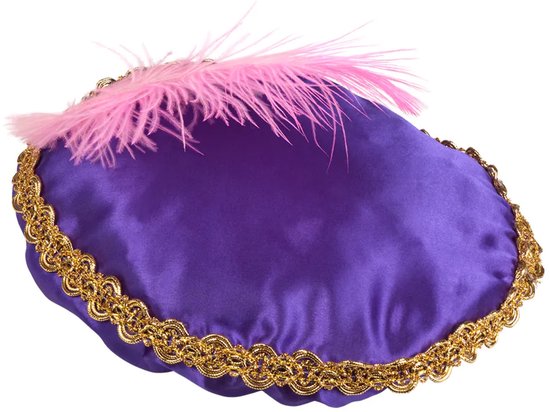 Paarse Pieten baret met veer