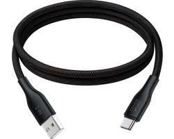 Usb C kabel - 2 meter - Usb A naar usb C - Geschikt voor android smartphone en tablet - Oplaadkabel - Datakabel - Stevig - Nylon - Zwart
