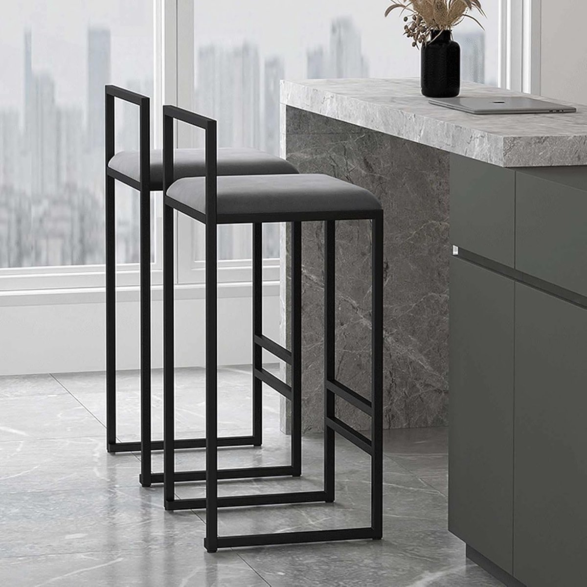 Set van 2 Design Barkrukken met Rugleuning - Medahomestore