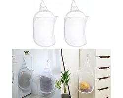 2 stuks – Opvouwbare wasmand voor aan de muur – Hangende wasmand – Wasmand van gaas voor aan de muur – Ademend – Met handvat – Wit – 30*40 cm – Geschikt voor kleding en speelgoed – Geschikt voor badkamers, campings en hotels