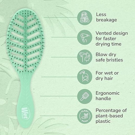 WetBrush Go Green Speed Dry – Green - Sneldrogende Groene Haarborstel – Met Duurzame, Ecovriendelijke Materialen – Vermindert Haarbreuk & Frizz – Geschikt Voor Nat & Droog Haar – Ultra Zachte IntelliFlex® Haren – Voor Elk Haartype – Vegan & Duurzaam