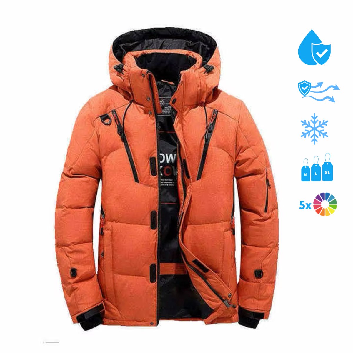 Heren Winterjas - Warme Gevoerde Pufferjas - Winddicht - Waterafstotend - Capuchon - Oranje - M