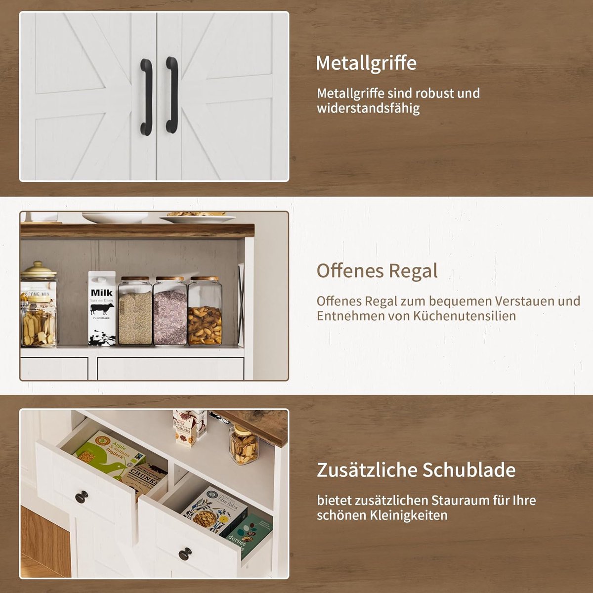 Sideboard Dressoir – Keukenkast met - 58x29x108 cm - Wit - – Keukenkast Laden Open Plank - Medahomestore