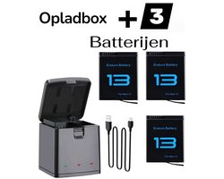 Opladbox voor GoPro Hero 13 Black - Opladbox +3 Batterijen - Opladbox voor 3 Batterijen - Inclusief 3 Batterijen - Gopro 13 - 3 Battery's - Charger Box for Gopro Hero 13 Black - Fast Charger - Opladbox 4 GoPro 13 Batterijen - GoPro 13 Accessoires - B