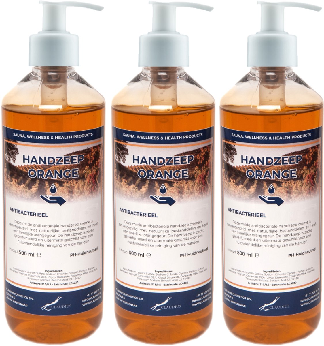 Handzeep Orange 500 ml - set van 3 stuks - met gratis pomp - Voordeelverpakking