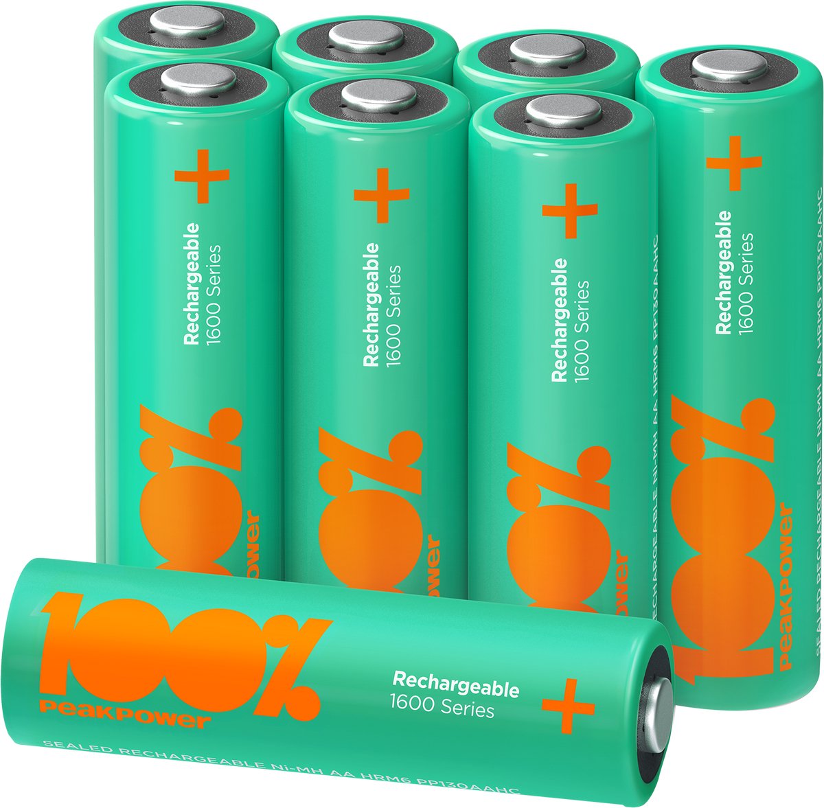 100% PeakPower oplaadbare batterijen AA 1300 mAh NiMH - 8 stuks AA batterijen oplaadbaar