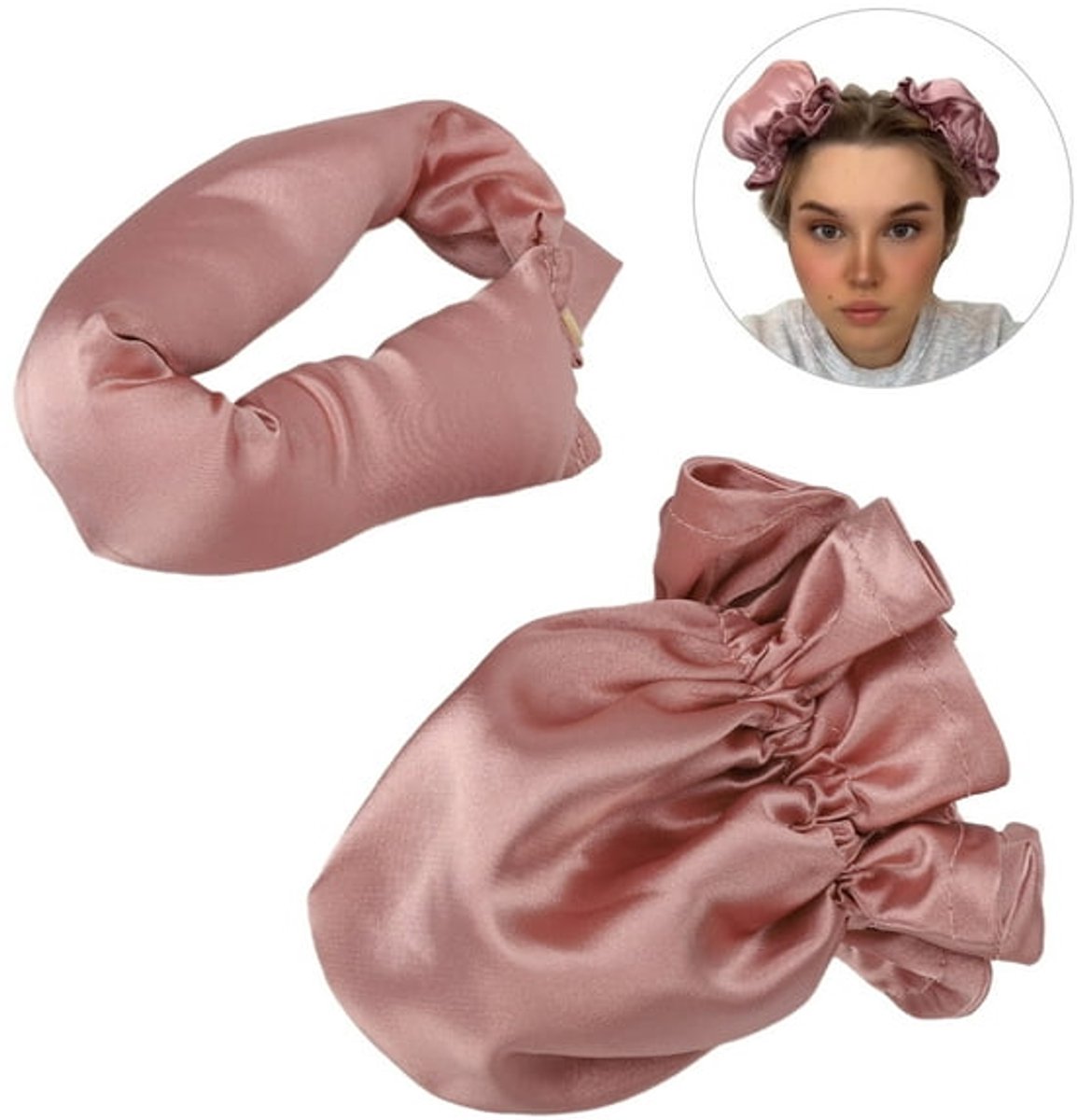 2 stuks - Eenvoudige Fohnborstel - Haarkrullers & -rollers- satijnen ribbon - Heatless - roze