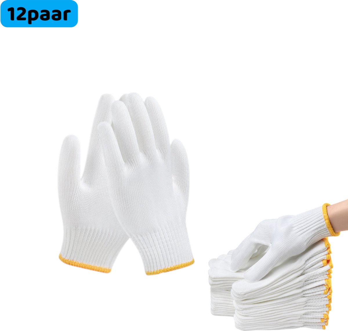 12 paar - Handschoenen - Werkhandschoenen - Nylon - Versterkt en verdikt - Beroepsmatige handschoenen - Geschikt voor bouw- en industrieel gebruik - Slipvast en duurzaam - Wit