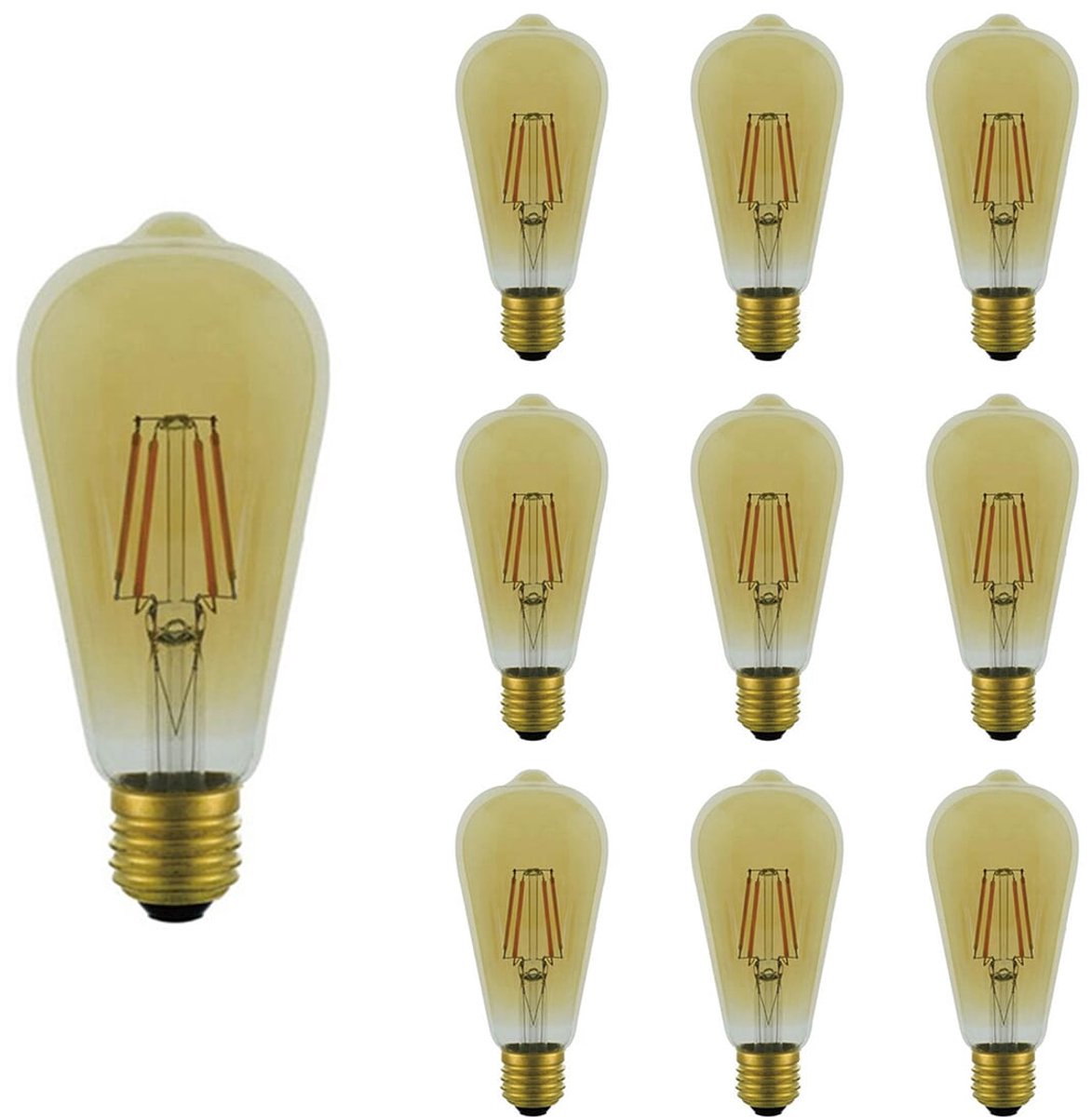 VITO LED Filament Edison Lamp ST64 E27 - 6W (replaces 60W) - 822lm - 2500K Extra - 220-240V - Energy efficient - 10 pieces