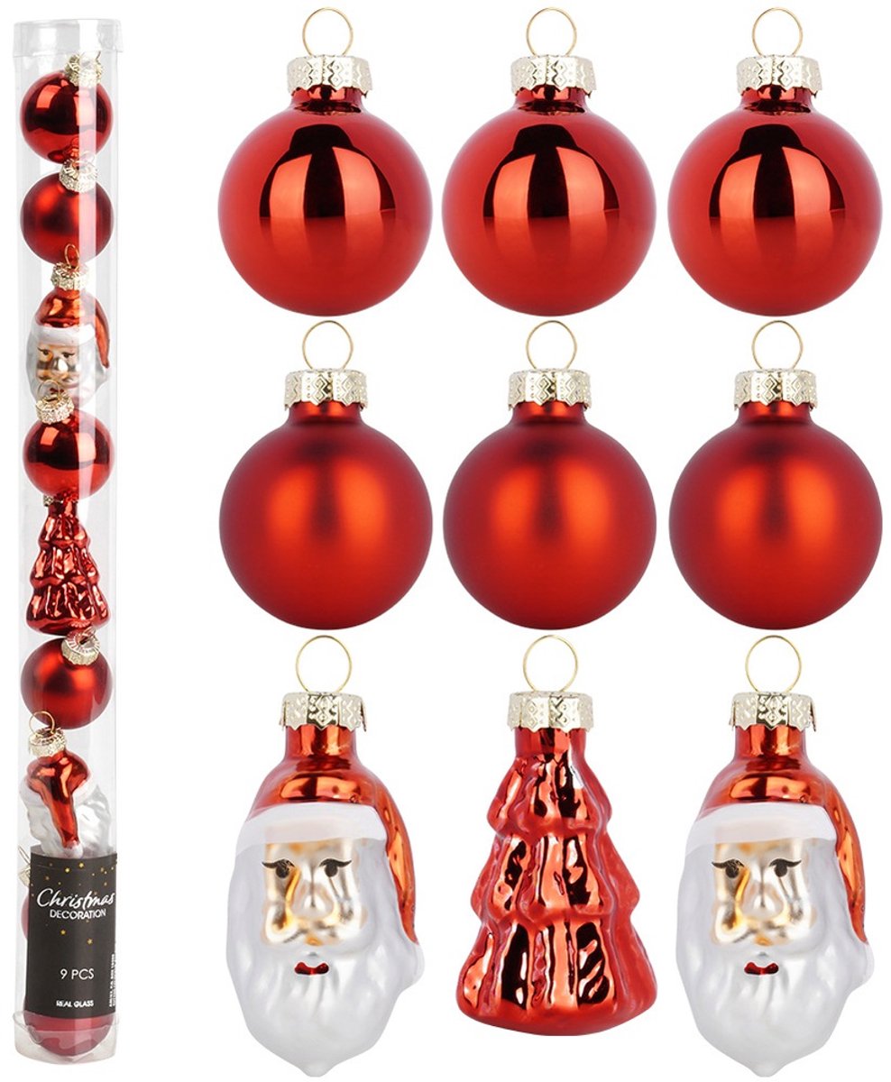 Kerstballen Set Onbreekbaar Rood 3 / 5 cm 9 stuks - Kerstdecoratie