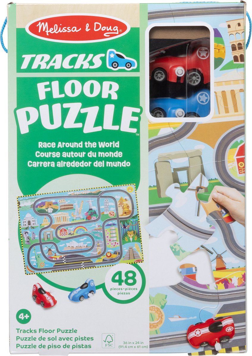 Melissa & Doug – Vloerpuzzel – Race rond de wereld incl. 2 opwindbare auto’s