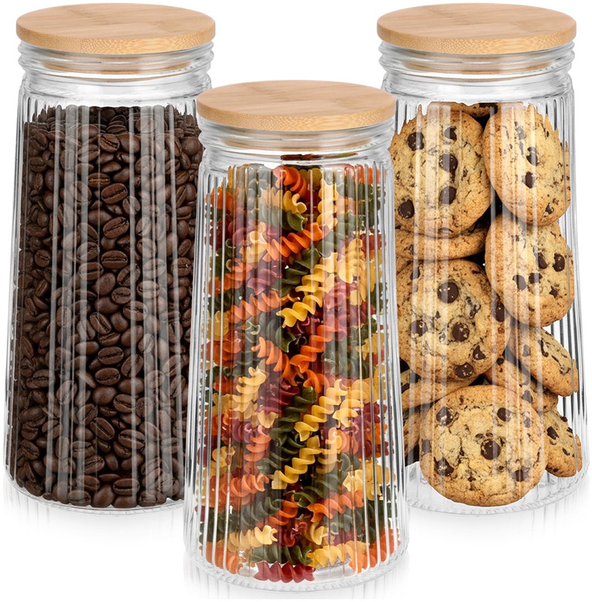 Voorraadpotten Glas met Deksel en Pakking 1,4 l 3 stuks - Container voor Losse Producten - Keuken - Voedsel - Doos