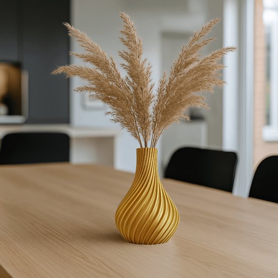 Lukana Moderne Bloemenvaas Glans - Vaas Droogbloemen - Goud - Tafeldecoratie - Decoratie Woonkamer Tafel - 3D-ontwerp in Duurzaam PLA-materiaal - Cadeau voor Vrouw - Cadeautje voor Haar