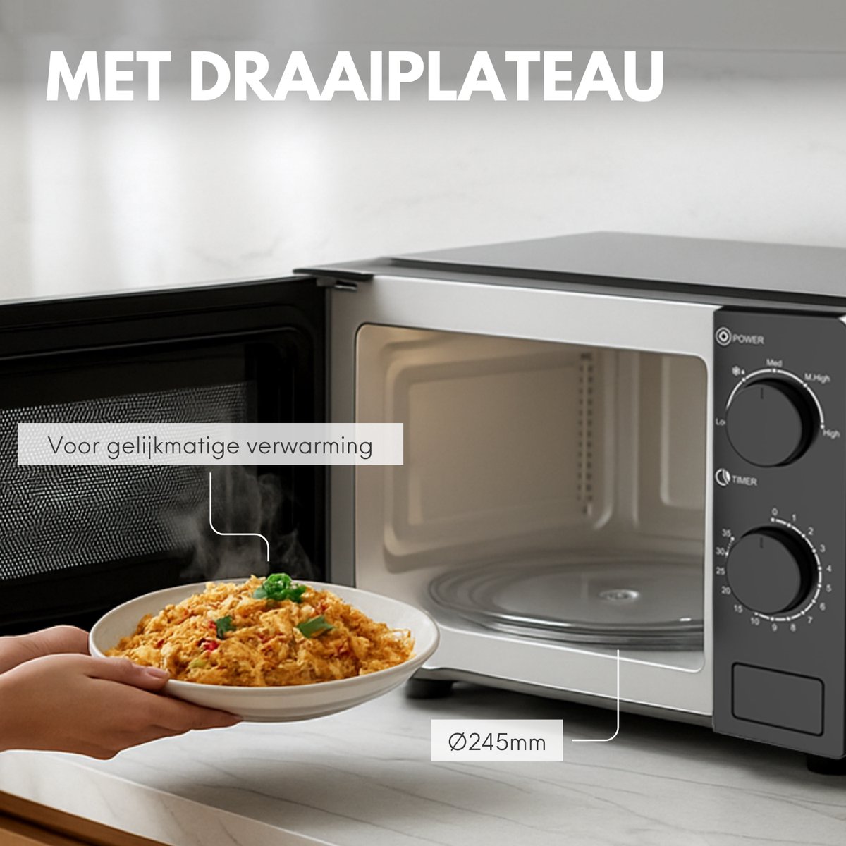 COOK-IT Vrijstaande Magnetron - 20L - 5 Verwarmingsstanden - Microgolfoven - Microwave - Zwart — afbeelding 5