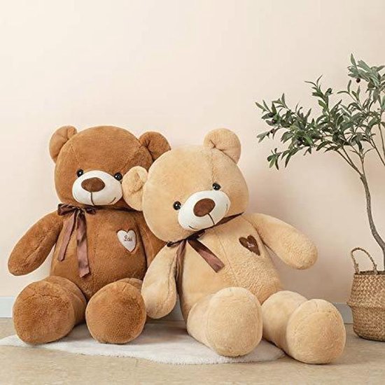 Grote Teddybeer Pluche Knuffeldier met Ribbel (80cm, Bruin) — afbeelding 5