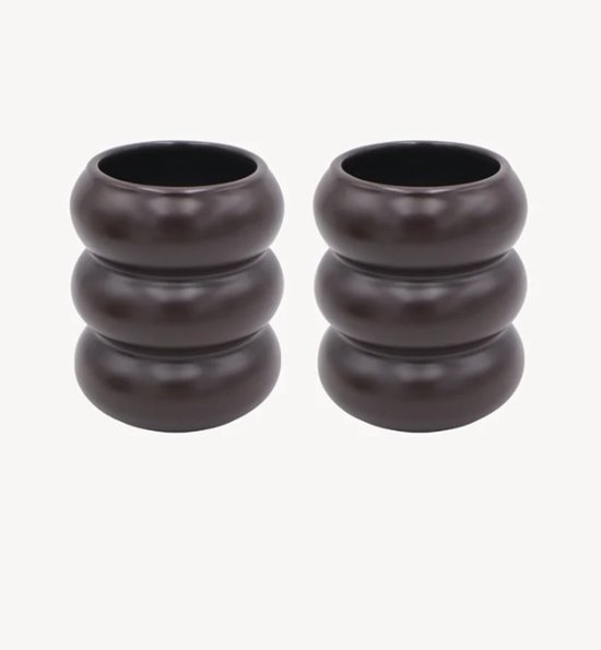 Tasses en céramique Zoha – Lot de 2 – 400 ml – Marron foncé – Design Bubble – Céramique biologique Handgemaakt
