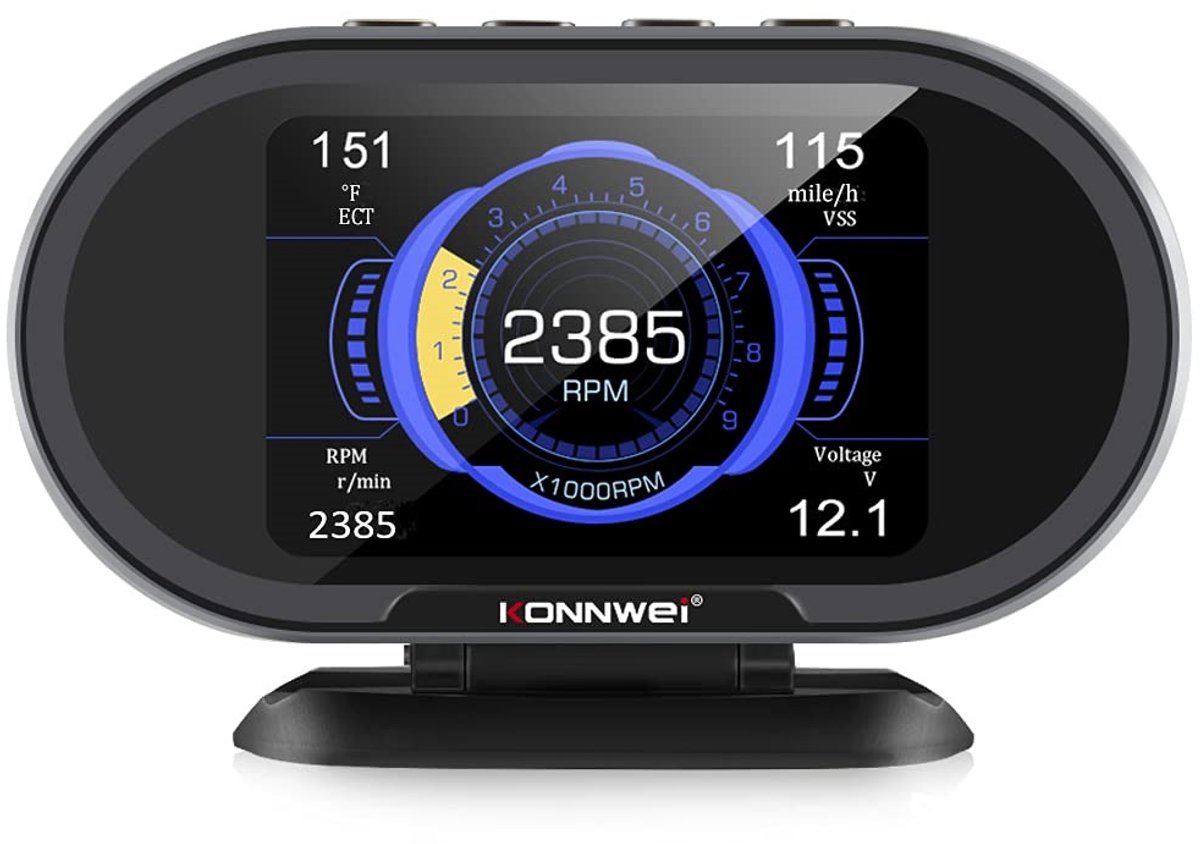KONNWEI KW206 OBD2 HUD boordcomputer – digitale snelheidsmeter, toerenteller & foutcode uitlezer – universeel benzine/diesel