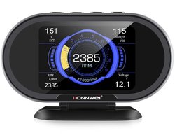 KONNWEI KW206 OBD2 HUD boordcomputer – digitale snelheidsmeter, toerenteller & foutcode uitlezer – universeel benzine/diesel