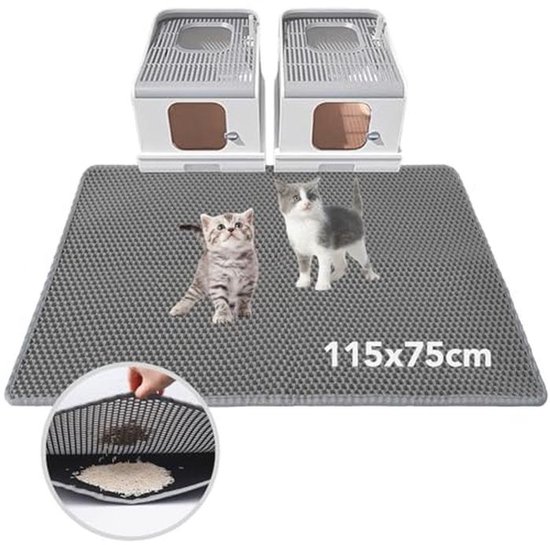 Kattenbakmat Groot 120x70cm - Honingraat Dubbellaags - Waterdichte EVA-mat - Vangt Strooisel Op - Antislip - Makkelijk Schoon