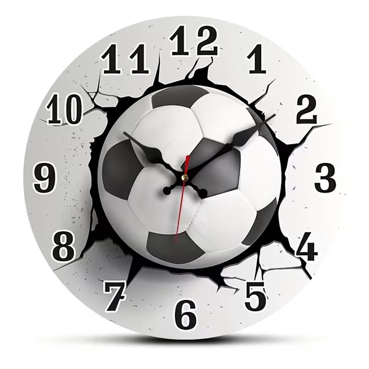 Klok Voetbal - Ø 30 cm - Analoog - Wandklok - Bal - Zwart - Wit - Kinderkamer - Tienerkamer - Goede Kwaliteit