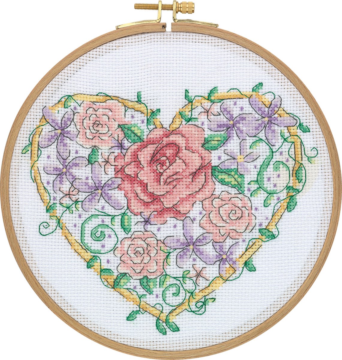 Borduurpakket My Cross Stitch - Bloemenhart - Met houten ring