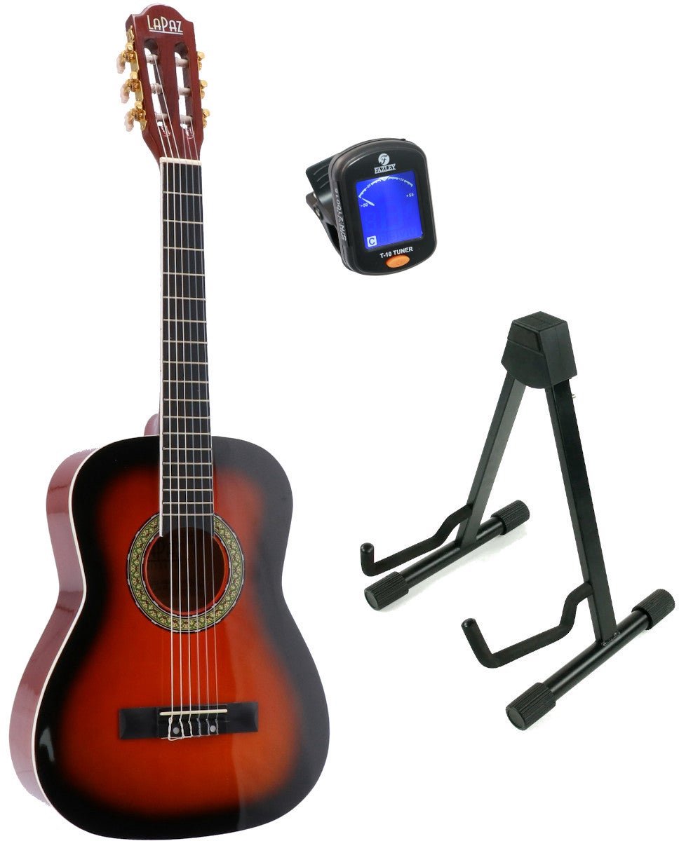 LaPaz 002 SB klassieke gitaar 1/2-formaat sunburst + statief + tuner