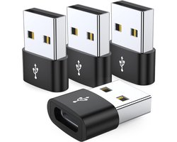 Oneay Set van 4 - USB-C female naar USB-A male adapter, Type-C naar USB-A oplaadkabel converter, compatibel met Apple Watch Ultra, iWatch 8, SE, iPhone 11/12/13/14/15/16 Plus/Pro Max, iPad Air 4/Mini 6, Samsung Galaxy S23/S22