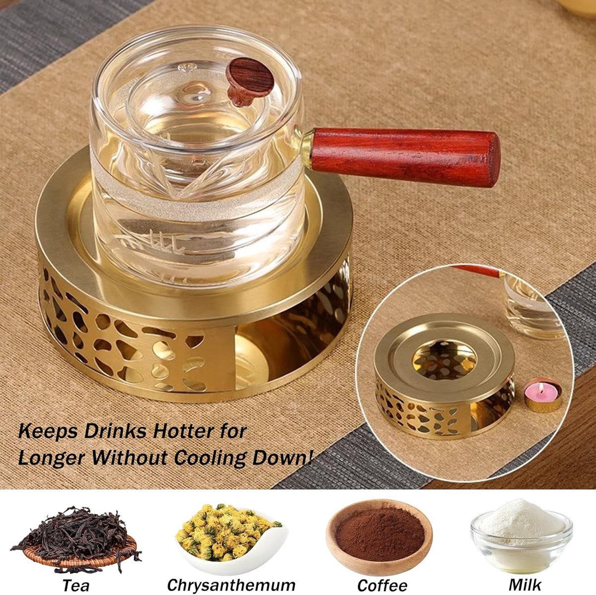 2 stuks theepot warmer - kandelaar - RVS - 15*15*5cm - met theelichthouder - Goud - kaarsenhouder - Koffie- en theewarmer - geschikt voor glazen, stalen en keramische theepotten en andere hittebestendige schalen — cadeau in Koken & Dineren - foto 4