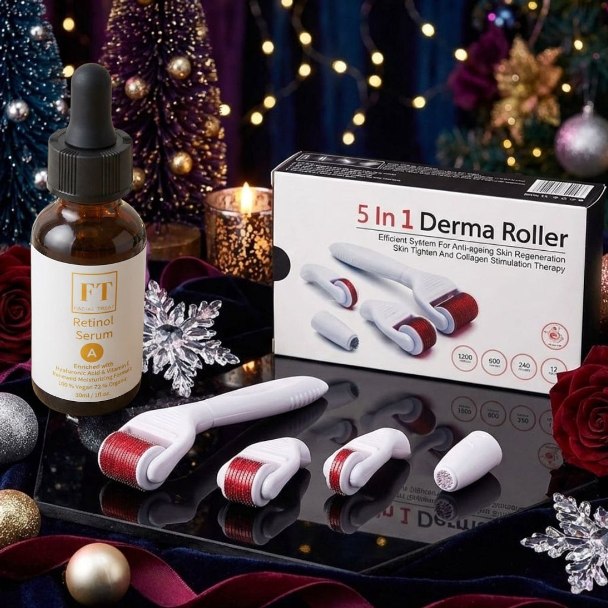 Dermaroller Microneedling - 5 in 1 SET Gezichtsroller + Retinol Serum - Oogroller - Bodyroller - Dermastamp - Huidverjongingsapparaat