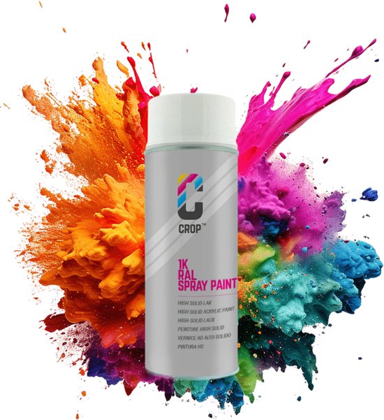 Bombe aérosol CROP RAL 9016 Blanc signalisation - Semi-brillant - 400 ml - Peinture en aérosol Wit - 100 % grand teint - Séchage rapide - Intérieur et extérieur - RAL9016