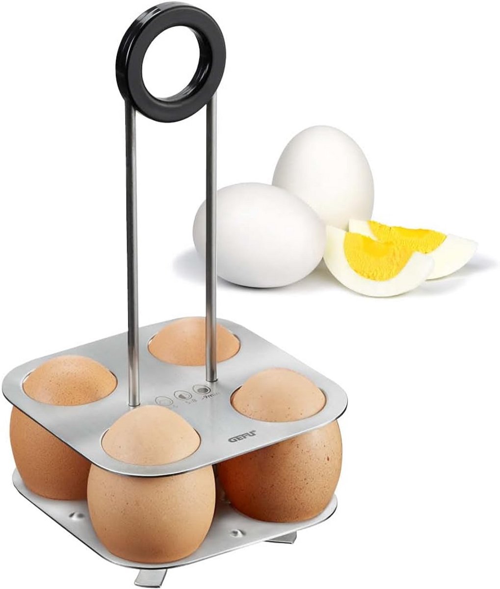 Eierhouder BRUNCH - Handmatige Eierkoker voor Perfect Gekookte Eieren - Zilver