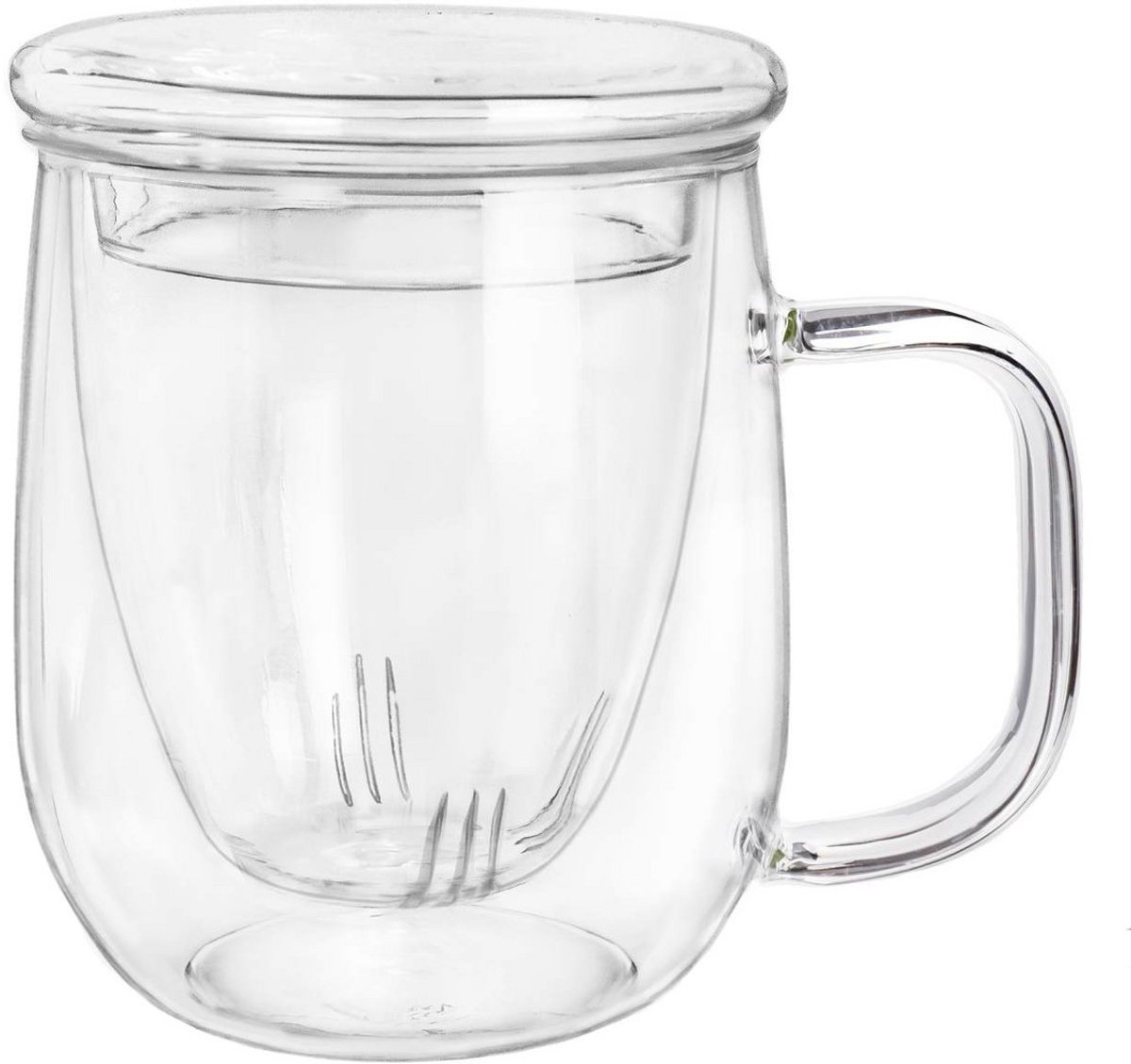 Theeglas met glazen filter en deksel 450 ml van Creano om losse thee en kruidenthee in te zetten.