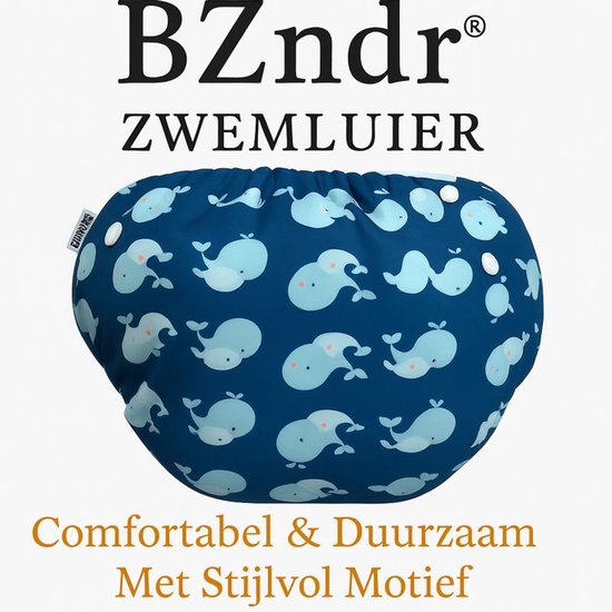 BZNDR® - Zwemluier walvis - 0-3 jaar - one size - Wasbaar - Zwemluier baby