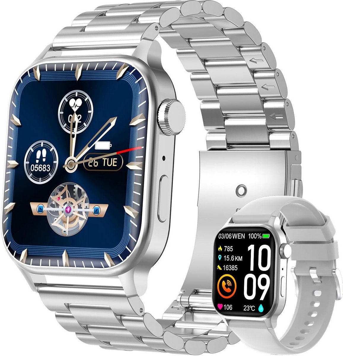 Smartwatch met Telefoonfunctie 1.85 inch HD 100+ Sportmodi Slaap- en Hartslagmonitoring IP67 Waterbestendig voor Android iOS