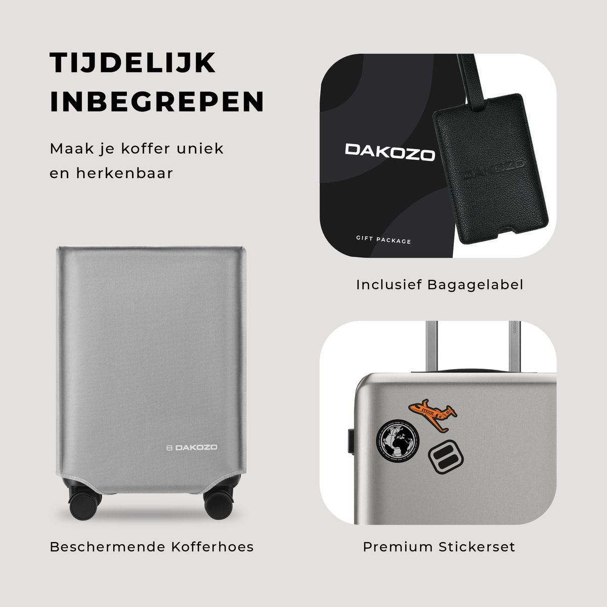 DAKOZO Handbagage Koffer 55x40x20 - Luxe Carry-On - Vergrootbare Reiskoffer - Veilig TSA cijferslot - Extra sterke YKK rits - Handbagage trolley - 100 procent Polycarbonaat - 39L - Zilver – foto 8